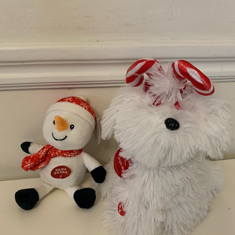 Festive Snowman and White Dog Plush Set